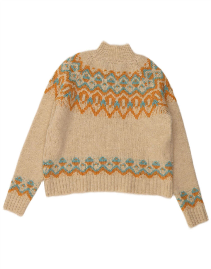 Suéter feminino Superdry com gola tartaruga UK 12 médio bege Fair Isle