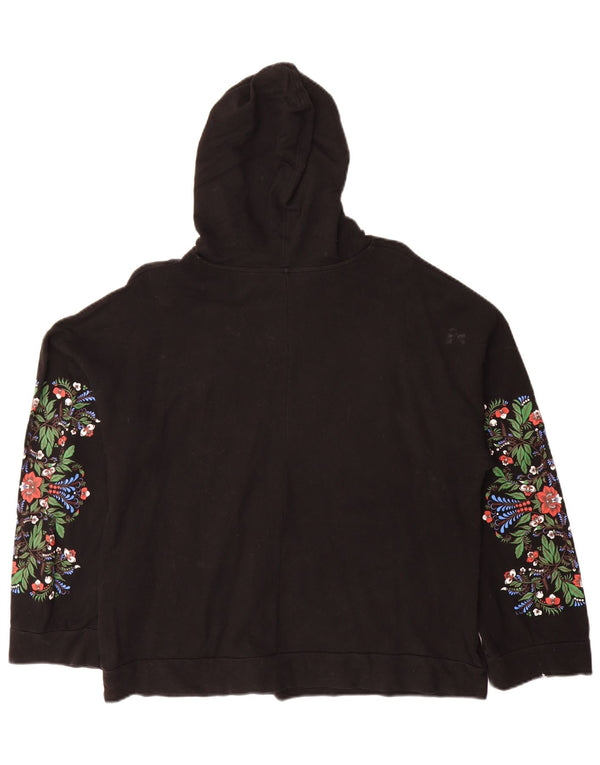 Zara Womens Trafaluc Oversized Hoodie Jumper Reino Unido 10 Pequeno Preto Floral