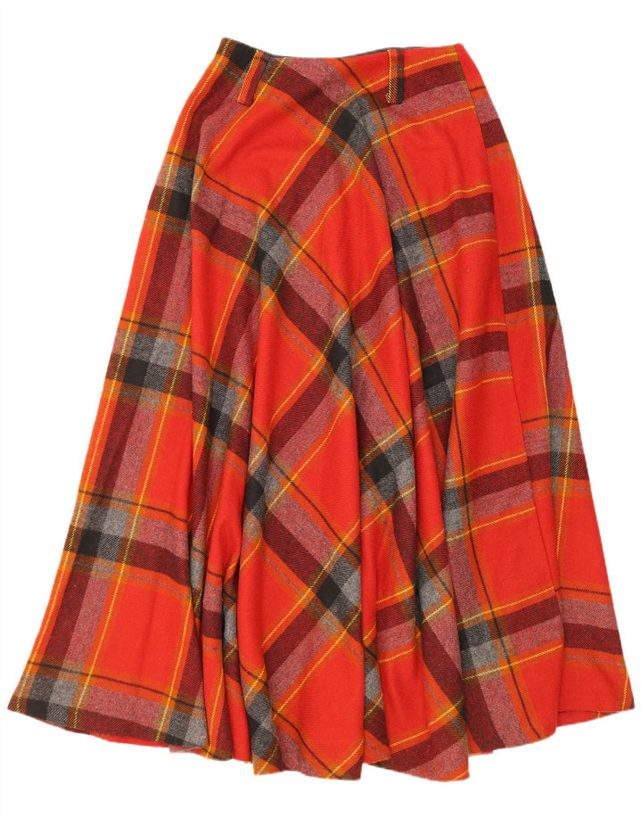 Saia larga feminina vintage W28 xadrez vermelho médio