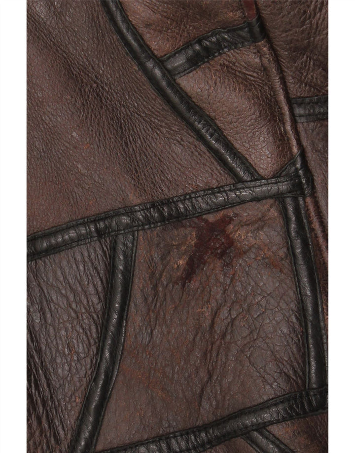 Casaco feminino vintage de shearling UK 18 XL marrom patchwork