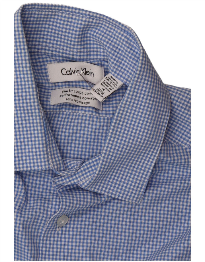 Camisa masculina Calvin Klein Slim Fit tamanho 16 grande azul guingão