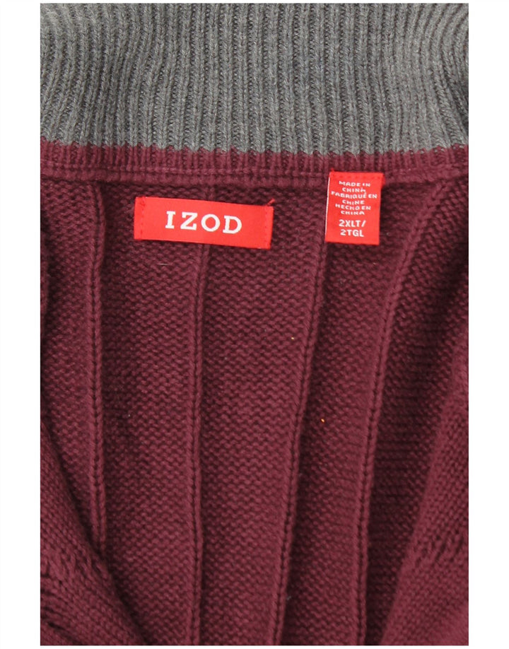Suéter masculino IZOD com zíper alto e gola alta 2XL algodão borgonha