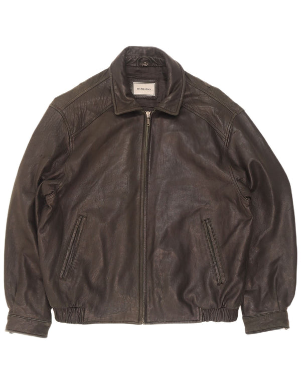 Jaqueta de couro masculina Hathaway Reino Unido 42 XL couro preto