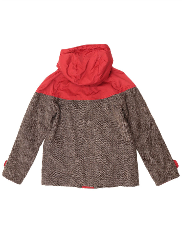 Jaqueta corta-vento feminina com capuz Museum UK 10 pequena cinza colorblock lã