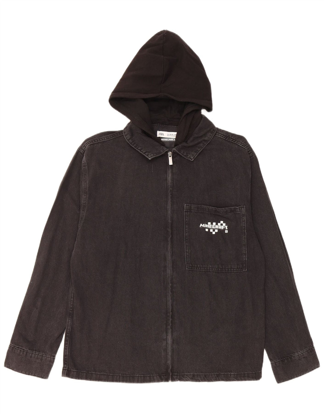 Jaqueta jeans com capuz gráfico Zara Boys 13-14 anos preta