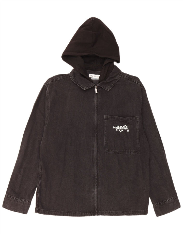 Jaqueta jeans com capuz gráfico Zara Boys 13-14 anos preta
