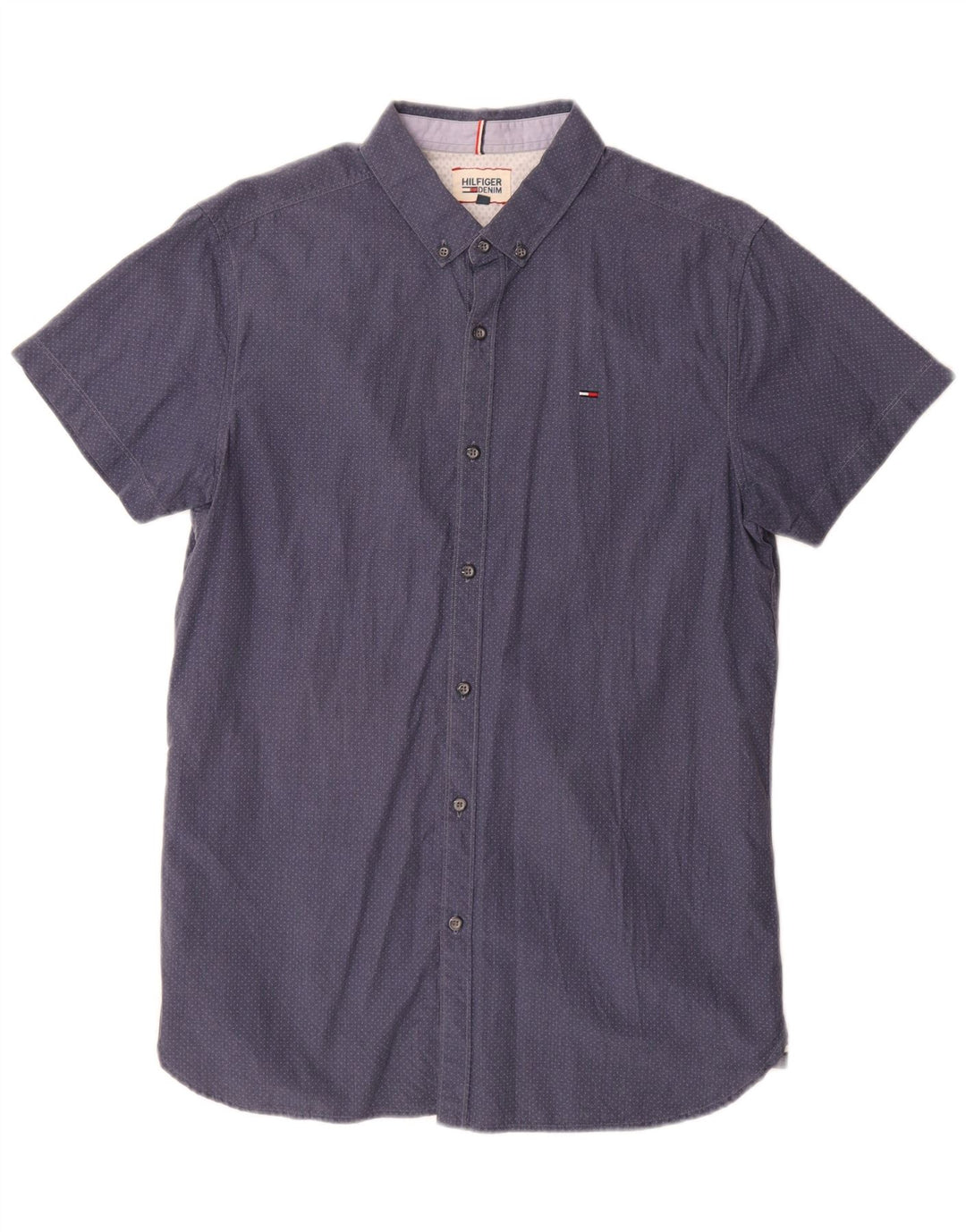 Camisa masculina de manga curta Tommy Hilfiger grande azul manchada