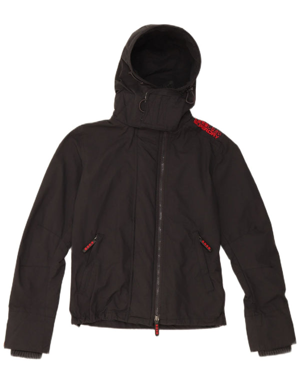 Jaqueta de chuva feminina Superdry com capuz gráfico Reino Unido 6 XS preto nylon