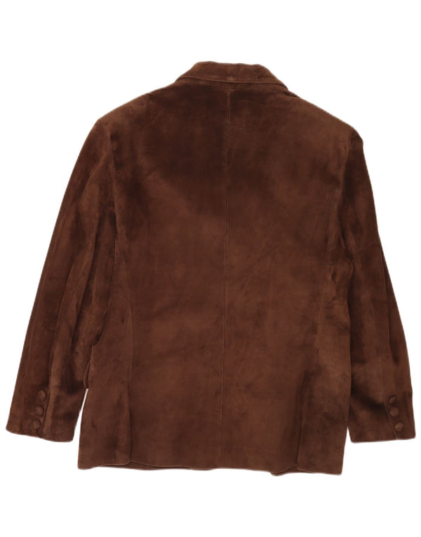 Jaqueta blazer feminina vintage de camurça com 3 botões Reino Unido 12 marrom médio
