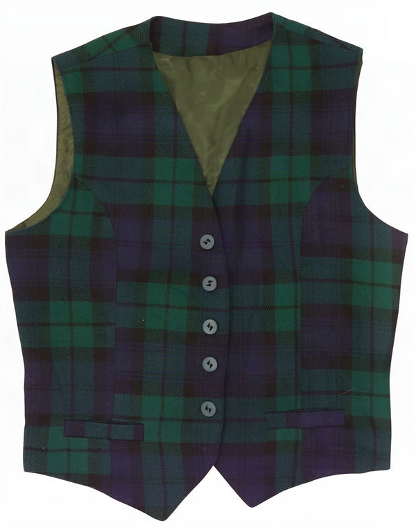 Colete feminino vintage IT 46 grande lã xadrez verde