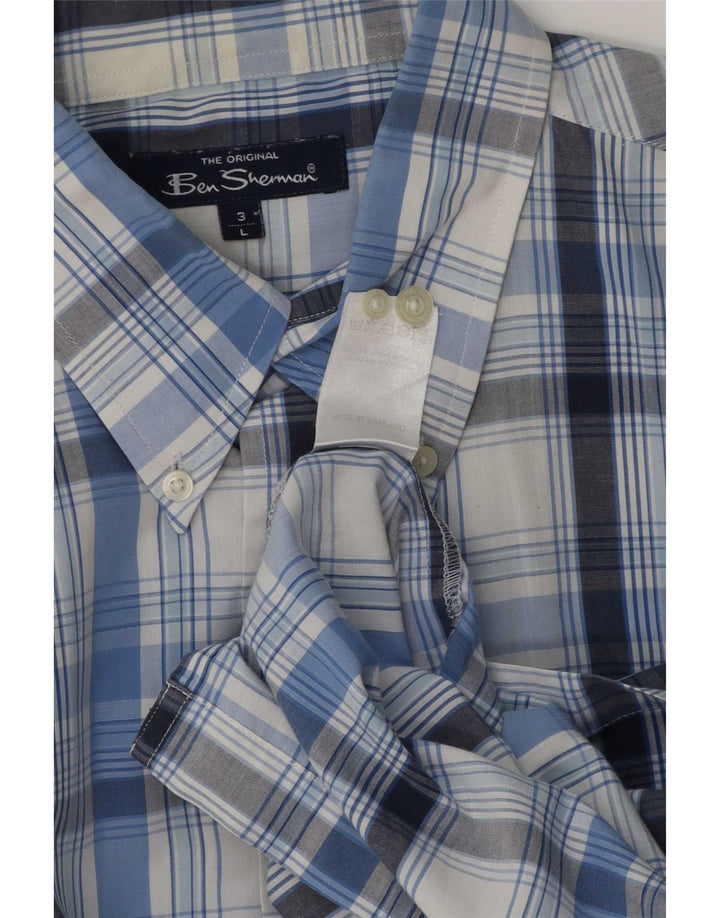 Camisa masculina de manga curta Ben Sherman grande algodão xadrez azul