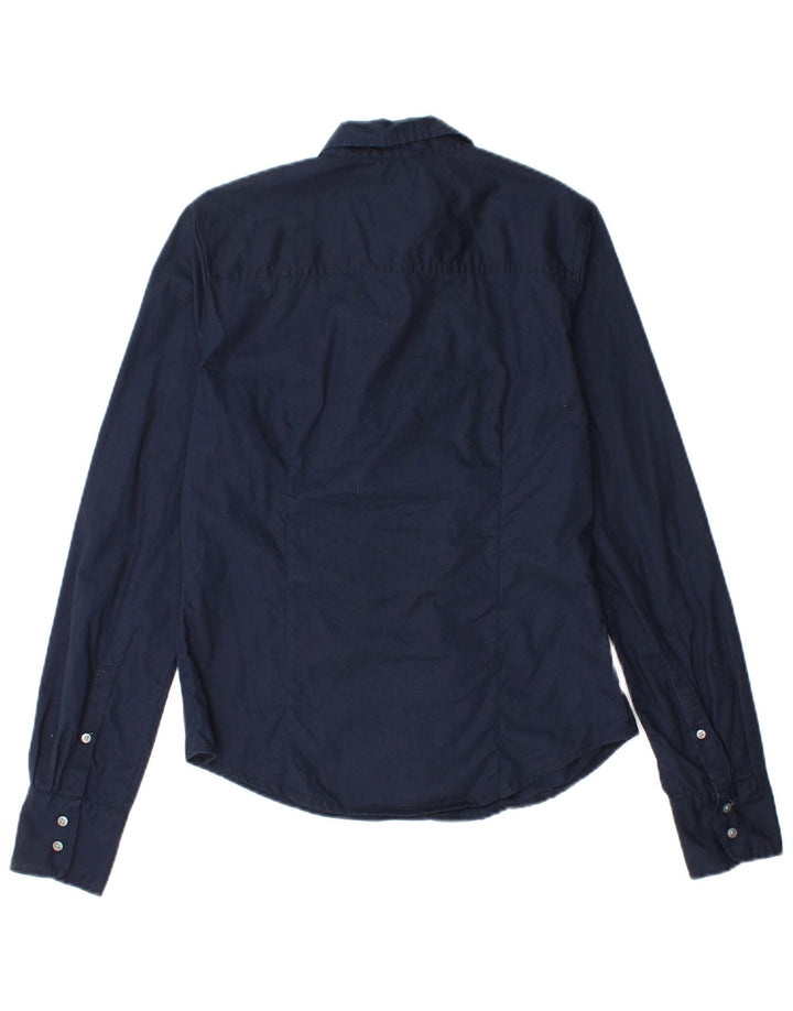 J. Crew Camisa Feminina 365 Slim EUA 6 Médio Algodão Azul Marinho