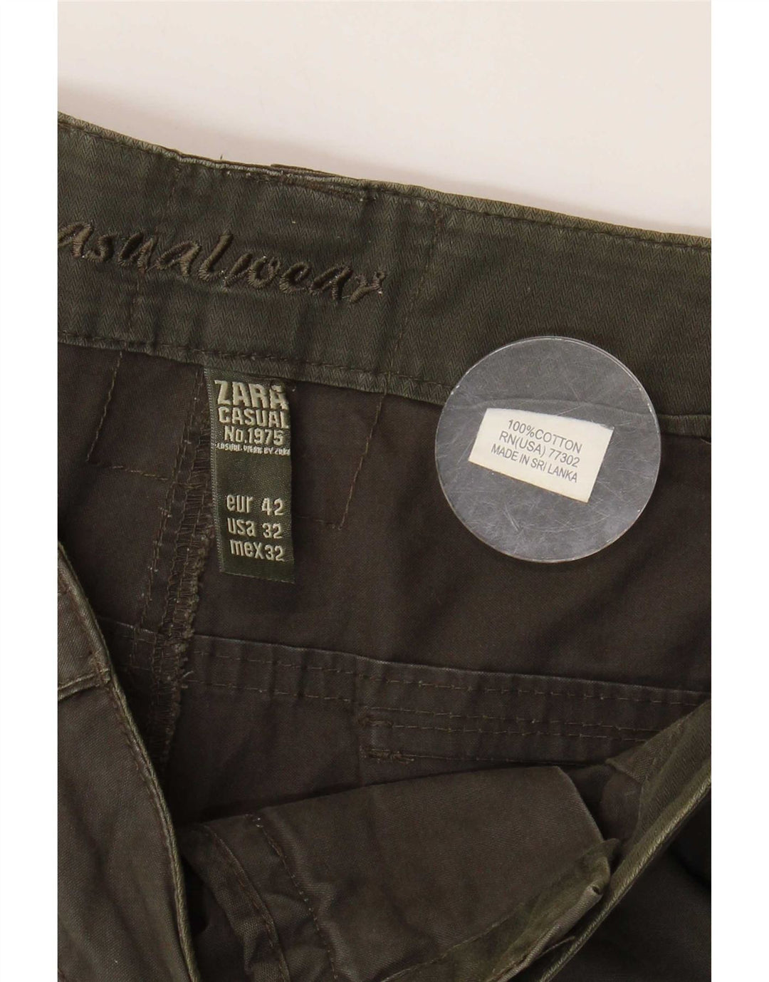 Zara Mens Cargo Shorts EU 42 Grande W32 Algodão Cáqui