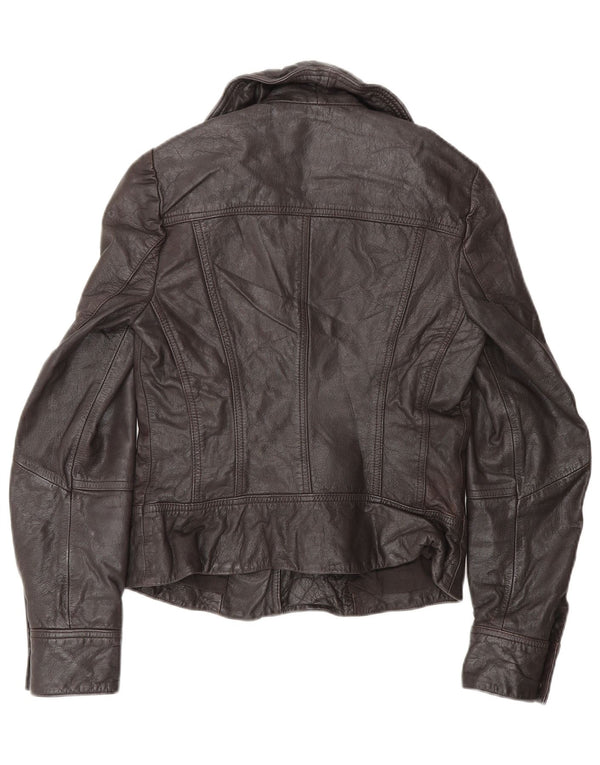 Jaqueta feminina All Saints Biker UK 8 pequena couro marrom