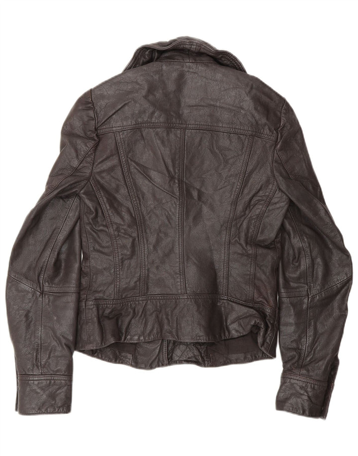 Jaqueta feminina All Saints Biker UK 8 pequena couro marrom