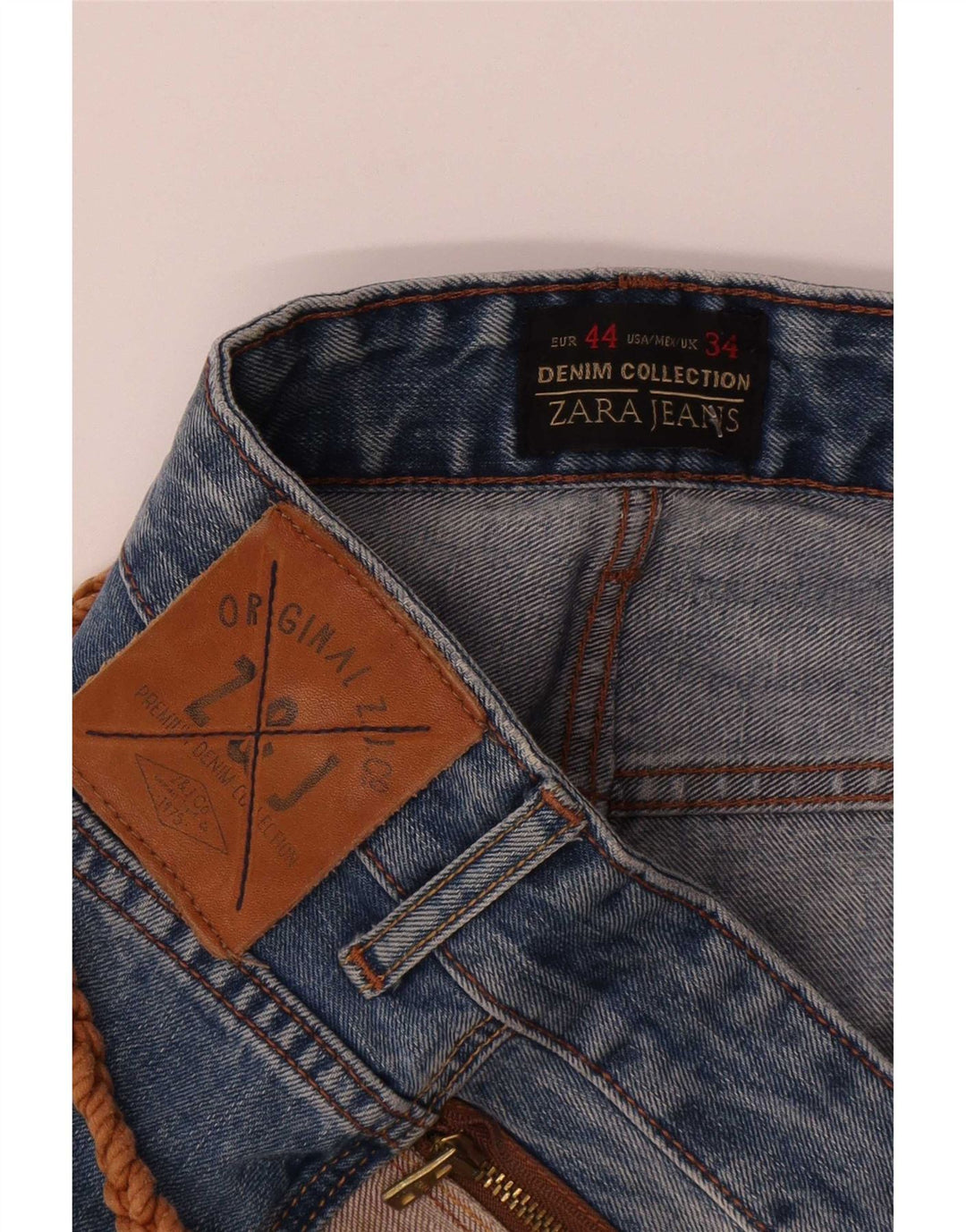 Zara Mens Distressed Slim Jeans EU 44 Grande W34 L32 Azul Poliéster