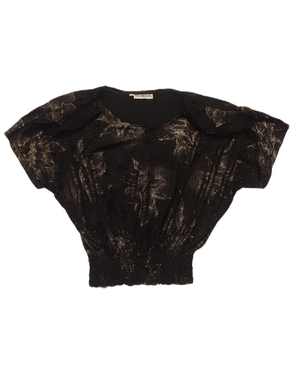 Blusa feminina superdimensionada de Diana Bentall Reino Unido 10 pequena floral preta