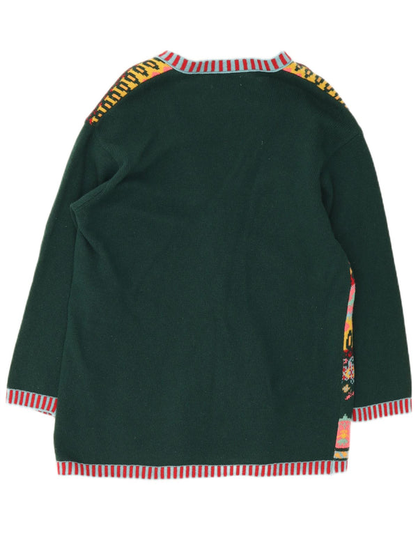 Suéter cardigã feminino oversized Benetton UK 10 Small Green Fair Isle Wool