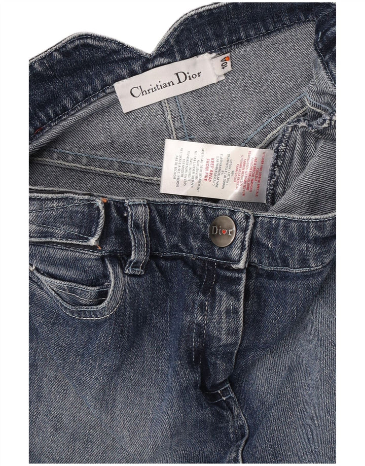 CHRISTIAN DIOR Mini saia jeans para meninas 9-10 anos W25 algodão floral azul