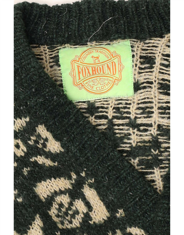 Suéter cardigã masculino Foxhound médio verde Fair Isle