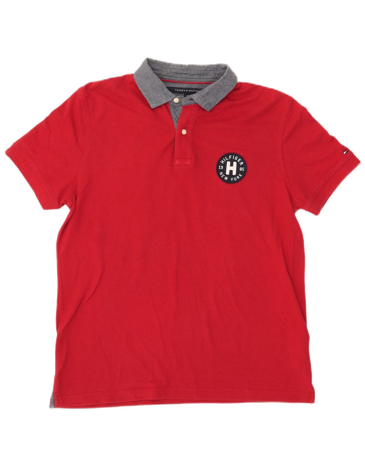 Camisa polo masculina de rugby Tommy Hilfiger grande algodão vermelho