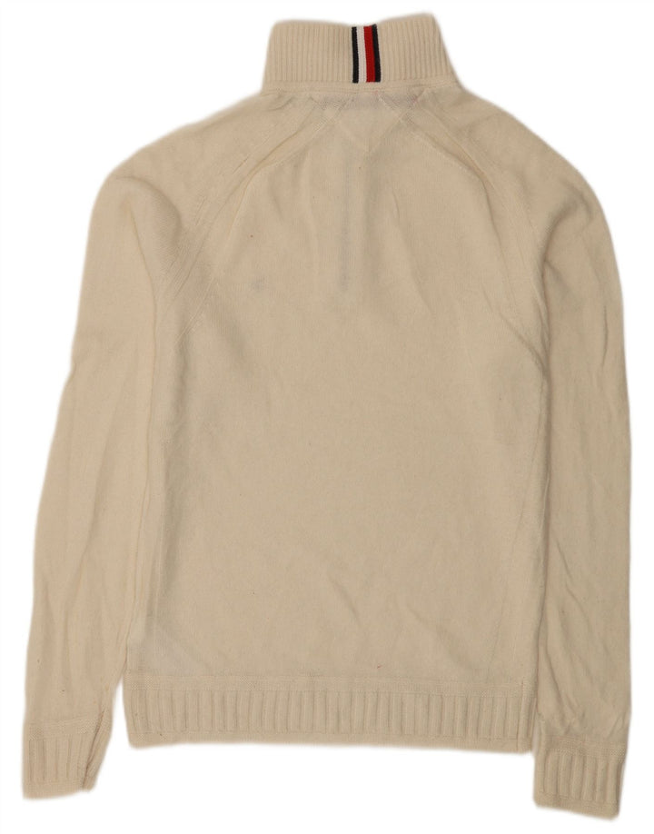 Suéter masculino Tommy Hilfiger com zíper e gola grande de lã branca