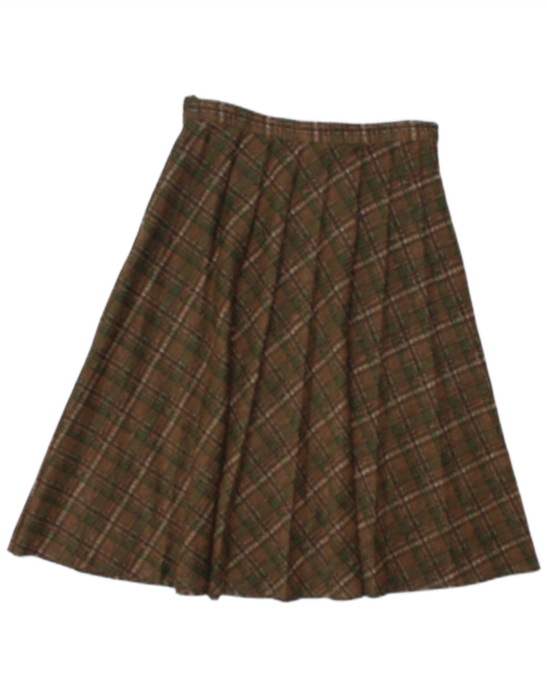 Saia plissada feminina vintage W26 pequena xadrez marrom