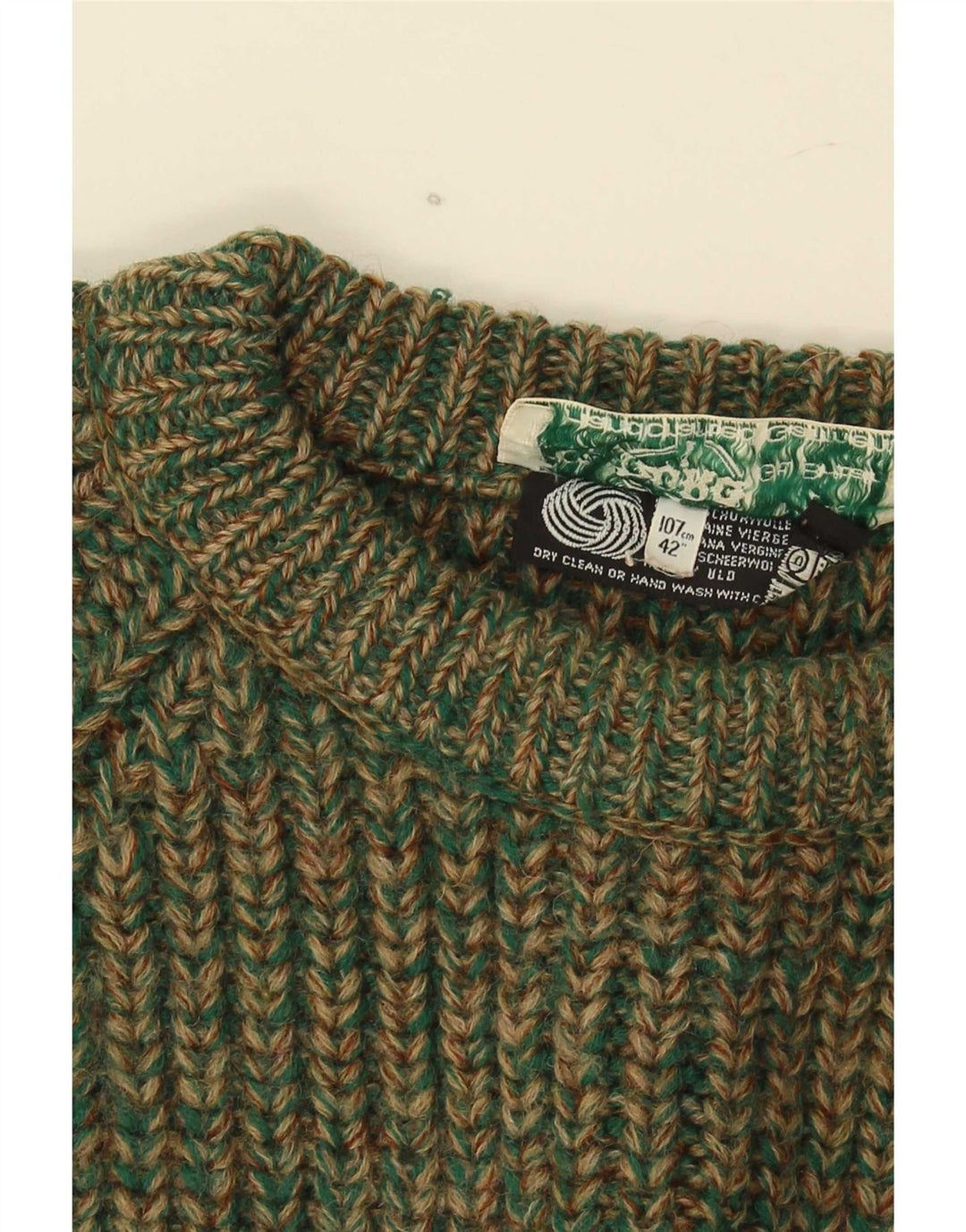 Suéter feminino vintage com gola redonda IT 42 lã manchada verde médio