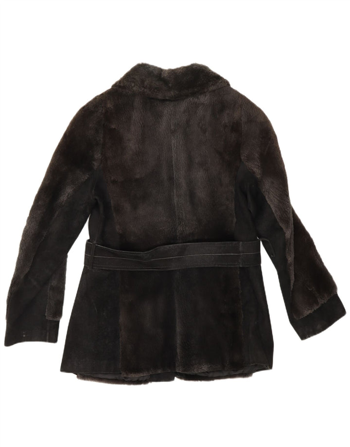 Jaqueta feminina vintage de camurça de pele sintética Reino Unido 12 marrom médio