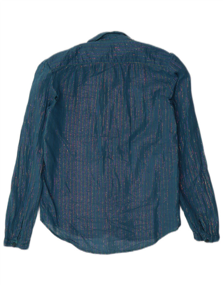 Camisa feminina vintage IT 46 listrada azul grande metálica