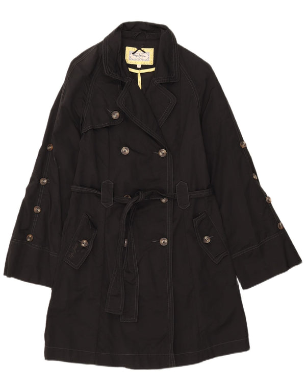 Trench Coat feminino PEPE Jeans UK 10 pequeno algodão preto