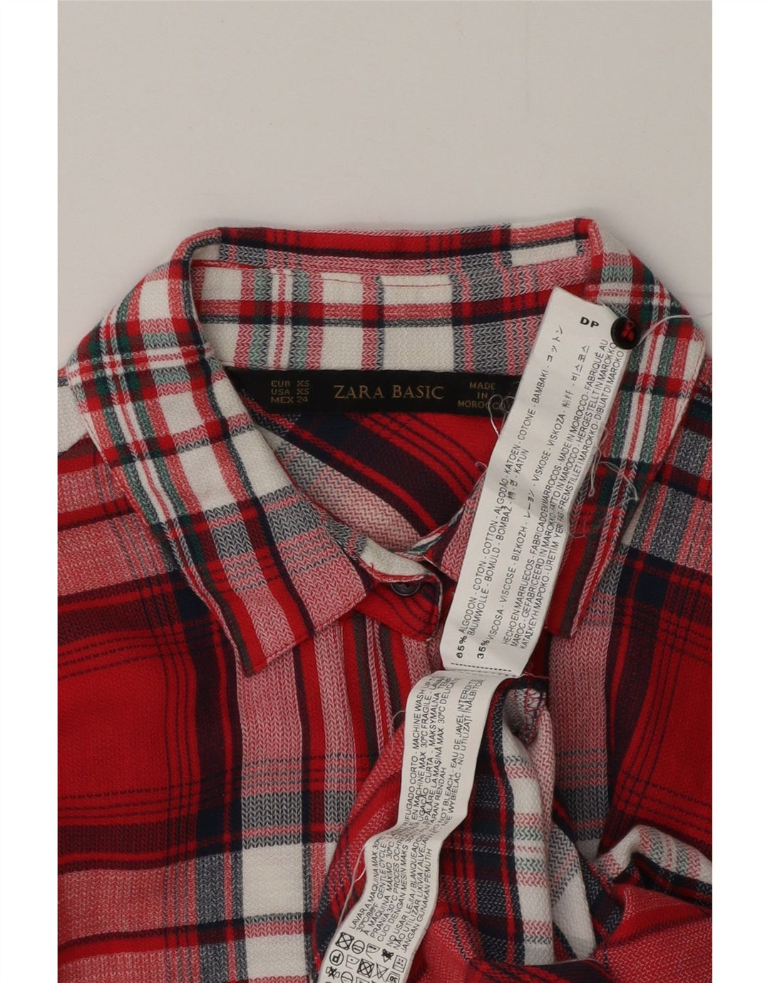 Camisa feminina de flanela ZARA UK 6 XS algodão xadrez vermelho