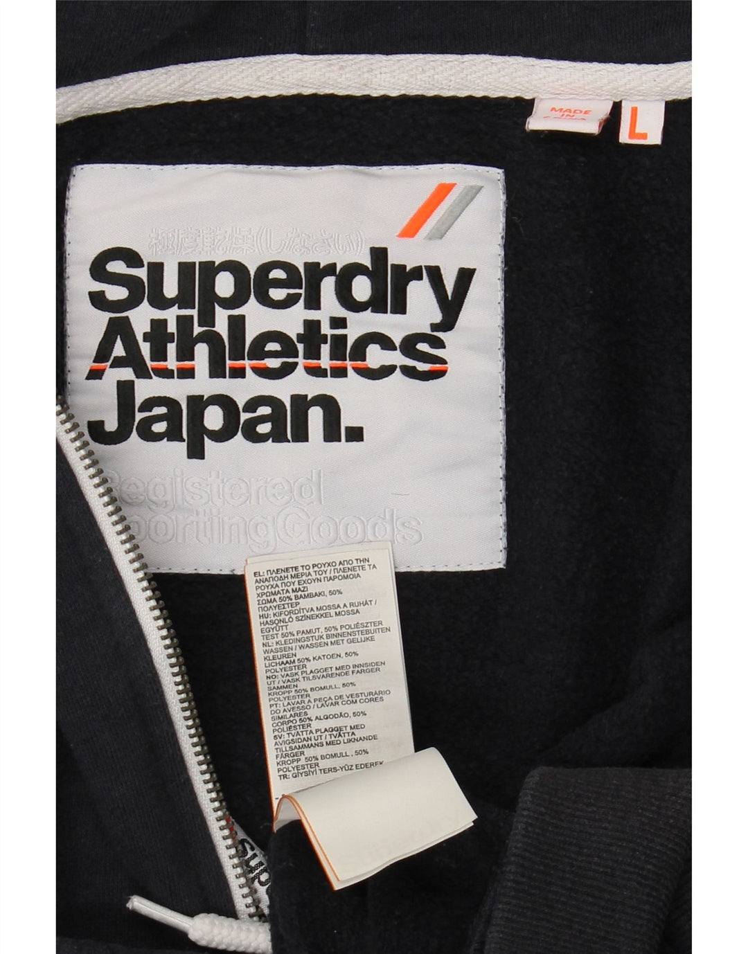 Suéter masculino SUPERDRY com capuz e zíper grande algodão azul marinho