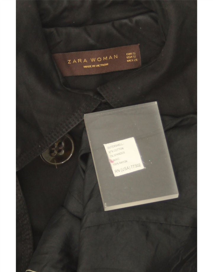 Zara Womens Trench Coat UK 10 Pequeno Algodão Preto