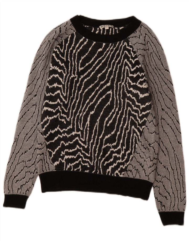 Suéter feminino Reiss com estampa abstrata UK 6 XS preto viscose