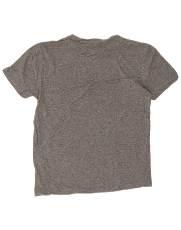 Camiseta masculina Emporio Armani com estampa gráfica grande algodão manchado cinza