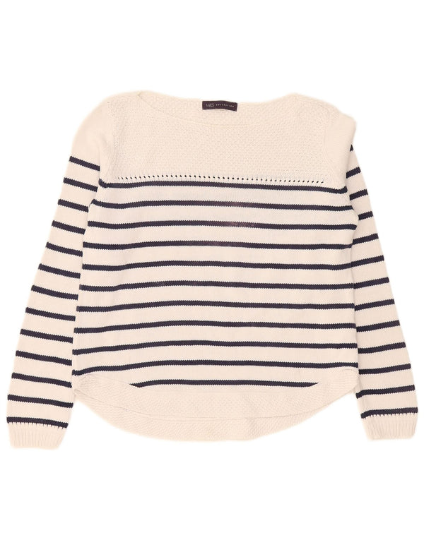 Suéter feminino Marks & Spencer com gola canoa e listrado branco médio UK 12