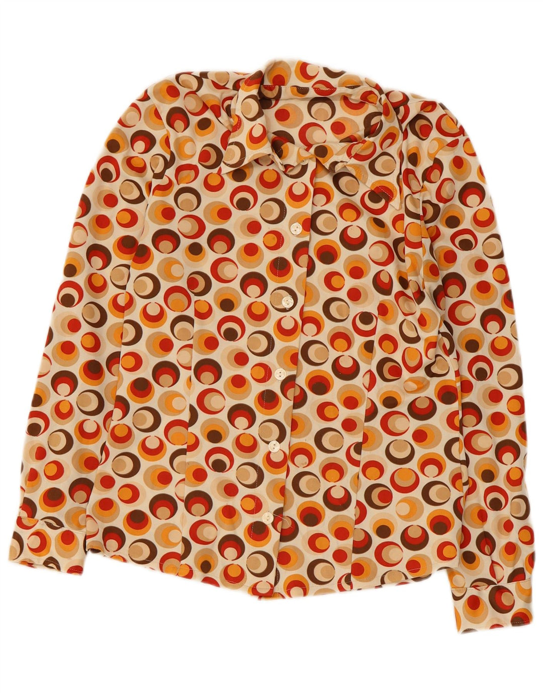 Blusa feminina vintage UK 10 pequena poliamida geométrica multicolorida