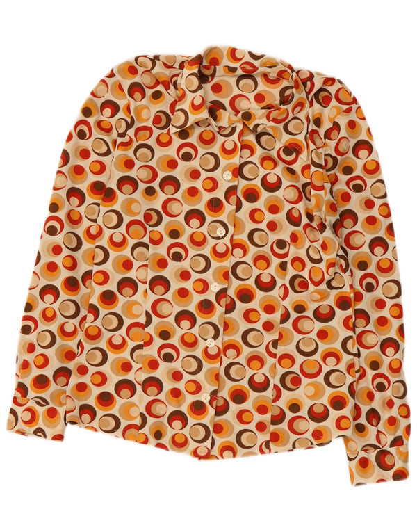 Blusa feminina vintage UK 10 pequena poliamida geométrica multicolorida