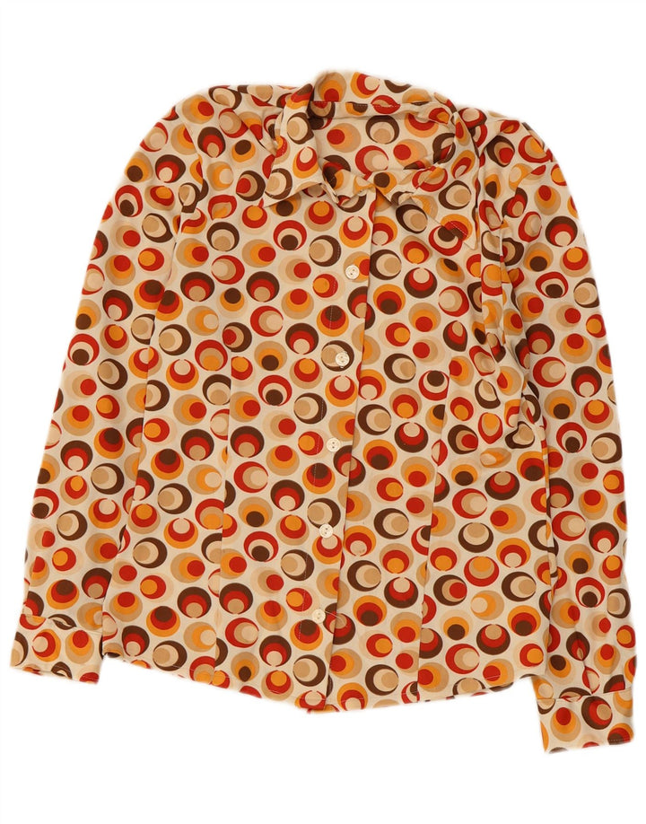 Blusa feminina vintage UK 10 pequena poliamida geométrica multicolorida