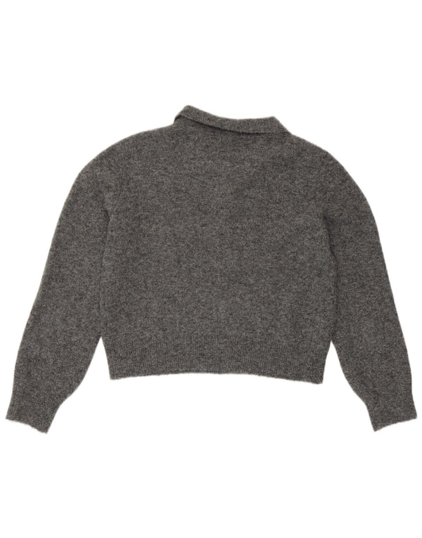 Zara Suéter feminino cropped com gola polo UK 10 pequeno cinza manchado