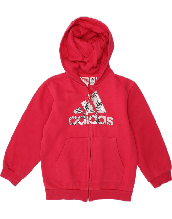ADIDAS Girls Graphic Zip Hoodie Sweater 2-3 Years Pink Cotton Vintage Adidas and Second-Hand Adidas from Messina Hembry 