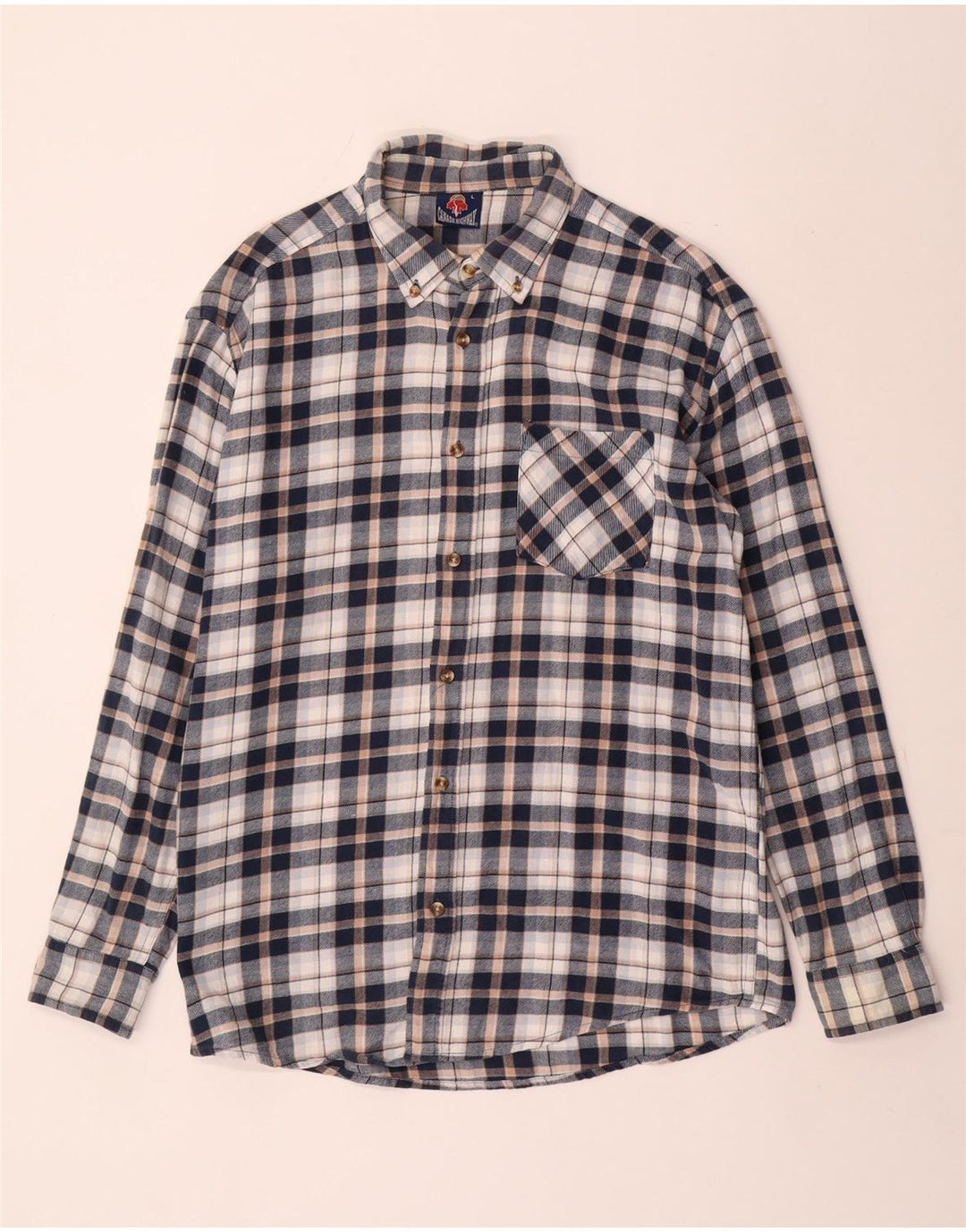 Camisa masculina vintage de flanela grande algodão xadrez azul marinho