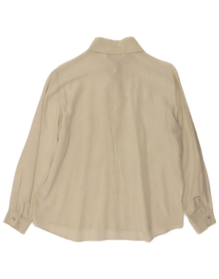 Camisa feminina vintage de manga comprida com ajuste regular UK 14 médio off white