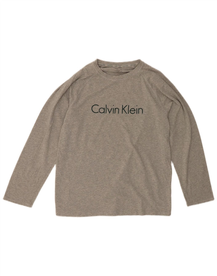 CALVIN KLEIN Top gráfico masculino manga comprida cinza médio