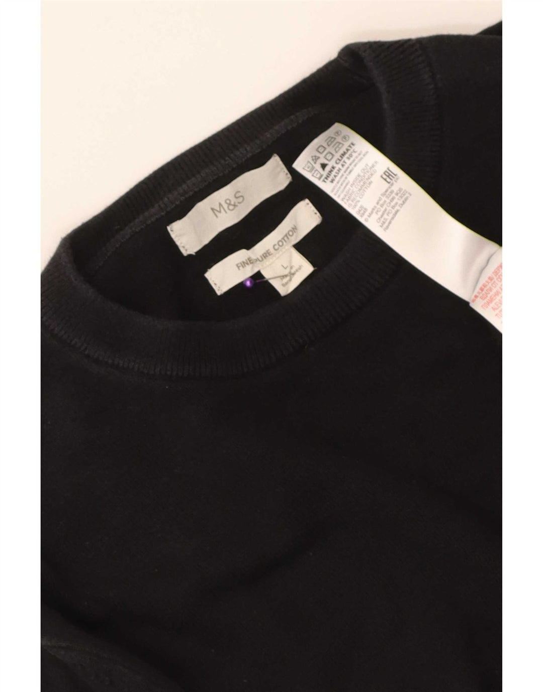 Suéter masculino Marks & Spencer com gola redonda, grande algodão preto