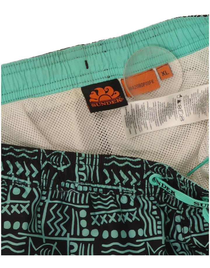 Sundek Mens Natação Shorts XL Poliéster Geométrico Preto