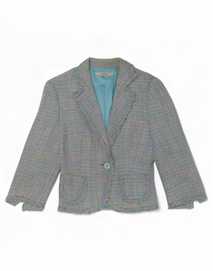 Jaqueta blazer feminina Zara manga 3/4 UE 38 pequena xadrez multicolorida