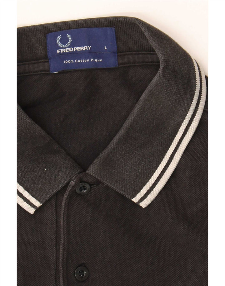 Camisa polo masculina Fred Perry grande algodão listrado preto