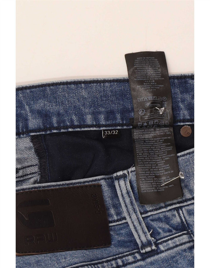 G-Star masculino 3301 jeans slim desgastado W33 L32 algodão azul